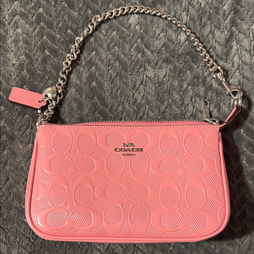 Coach Pink Pastel Embossed Leather Wristlet Bag